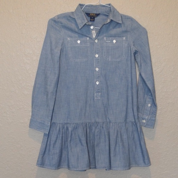 Sz 10 Girls Polo Ralph Lauren Chambray Western Boho Shirt Dress - Picture 1 of 10